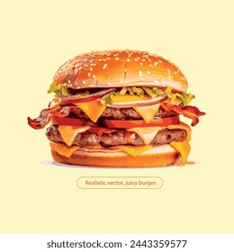Burger mit saftigem Speck, editierbar, realistischer Vektor.