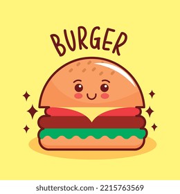 hamburguesa kawaii . ilustración vectorial