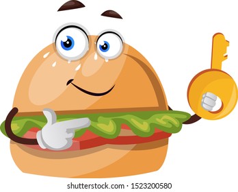 Burger con clave, ilustración, vector sobre fondo blanco.