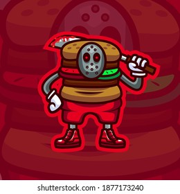 Logotipo de mascota de Burger Killer, vector, ilustración, plantilla