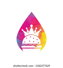 Burger king drop shape concept vector logo design. Burger with crown icon logo concept.