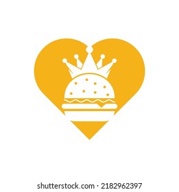 Burger king heart shape concept vector logo design. Burger with crown icon logo concept.