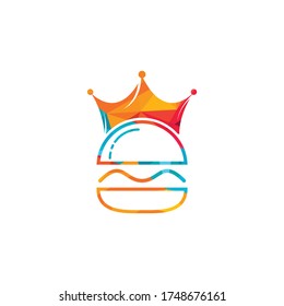 Diseño del logo del vector del vector del rey de la hamburguesa. Burger con el concepto del logo del icono de la corona.