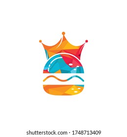 Burger king vector logo design. Burger with crown icon logo concept.