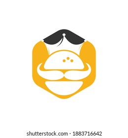 Burger king vector logo design. Burger with crown and mustache icon logo concept.	
