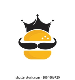 Burger king vector logo design. Burger with crown and mustache icon logo concept.	
