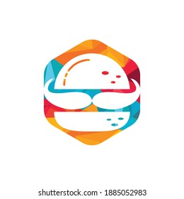 Burger king vector logo design. Burger with crown and mustache icon logo concept.	
