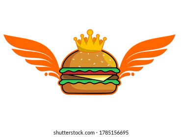 Burger King with wings logo template vector design