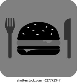 burger knife and folk vector icon in grey background