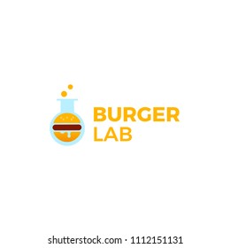 Burger Lab logo. Laboratory of delicious food. Logotype for restaurant or cafe. Vector line art illustration
