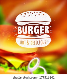 Burger label on blurred background