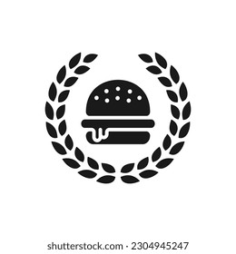 Burger with laurel wreath. Best food flat icon isolated on white background. Vector illustration