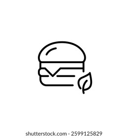 Burger and leaf. Vegan or vegetarian diet. Healthy fast food, organic natural ingredients. Plant-based fast food. Pixel perfect, editable stroke vector icon