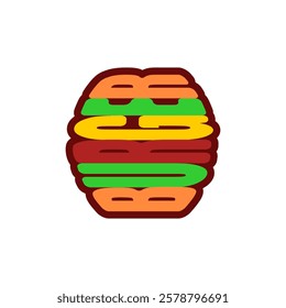 Burger lettering symbol of letters. Hamburger sign. Concept of name for restaurant food Fast food