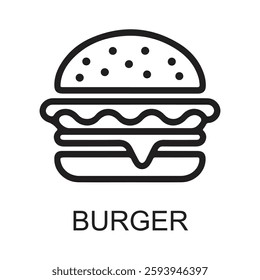 Burger Line Art Icon. burger icon logo style. Black Outline Symbol  for Food and Fast Food. Vector Illustration.