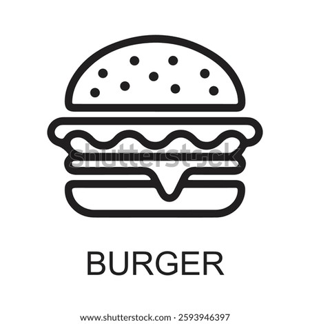 Burger Line Art Icon. burger icon logo style. Black Outline Symbol  for Food and Fast Food. Vector Illustration.