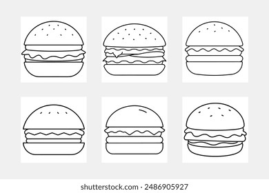 Paquete de Ilustración vectorial de arte de línea de hamburguesa