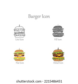Burger Line, Fill, Flat, Outline, Detail Color Icons and Icon set in vector Illustration - Fast Food