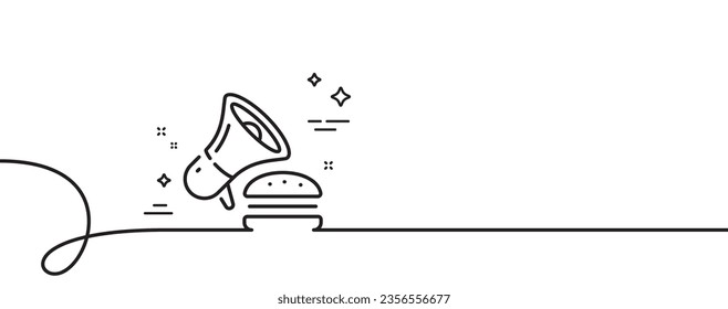 Burger Line Symbol. Kontinuierlich eine Linie mit curl. Fastfood-Angebotsschild. Cheeseburger Promotion Symbol. Brennen Sie das Brett mit einer einzigen Umrissleiste. Loop-Kurve Muster. Vektorgrafik