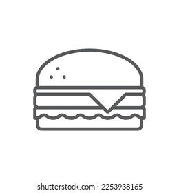 Burger line icon. Minimalist icon isolated on white background. Hamburger simple silhouette. Web site page and mobile app design vector element.