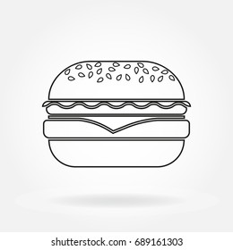 Burger Line Icon. Outline Hamburger And Fast Food Symbol. Vector Illustration.