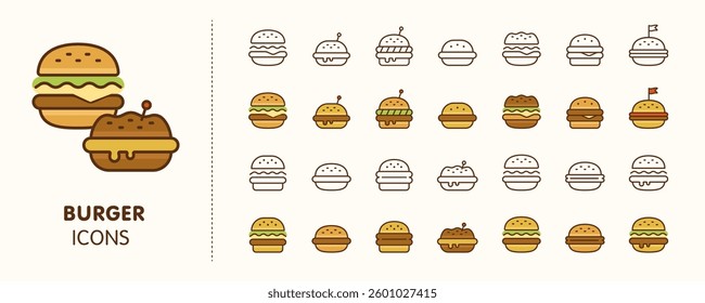Burger line icon set. Collection of fast food illustration sign. Food symbol or logo design template. Vector illustration