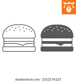 Burger line and solid icon, outline style icon for web site or mobile app, independence day and food, cheeseburger vector icon, simple vector illustration, vector graphics with editable strokes.