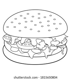 burger line vector illustration,isolated on white background,top view