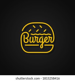 Logo lineal de hamburguesa. Hamburguesa amarilla sobre fondo negro