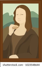 Burger Lisa.  It's Mona Lisa eating a hamburger.mTransparent background in vector file.