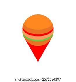 Burger location symbol of map. Fast food location sign of pin. Mark on map