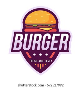 Burger Logo Badge Stock Vector (Royalty Free) 672527992 | Shutterstock