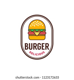 Burger logo & badge flat modern minimal design illustration
