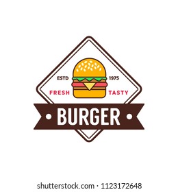 Burger logo & badge flat modern minimal design illustration