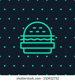 Burger logo, with bread, salad, ketchup, cutlet. Unusual color. Outline style. Burger, with dots seamless pattern on background. Design elements. Easy to edit. Vector illustration - EPS10.