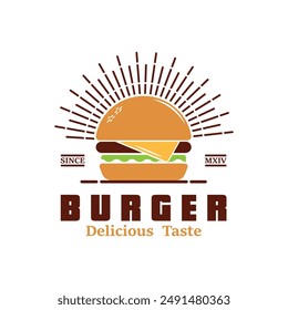 Burger Logo, Bread Vector, Meat And Vegetable, Fast Food Design, Burger Shop And Product Brand Icon Illustration