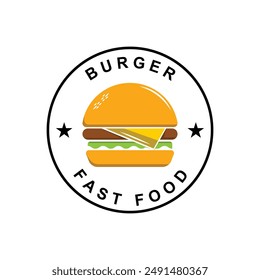 Burger Logo, Bread Vector, Meat And Vegetable, Fast Food Design, Burger Shop And Product Brand Icon Illustration