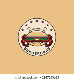 Burger logo with crab concept design vector