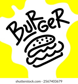 Burger logo design.  hand drawn hamburger food banner ads.