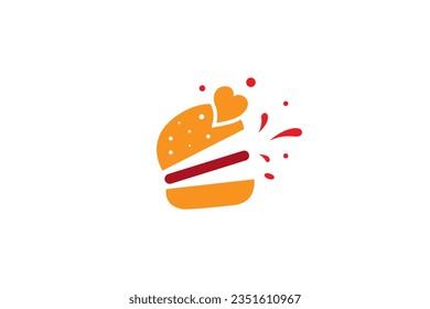 burger logo design with heart symbol and splash effect