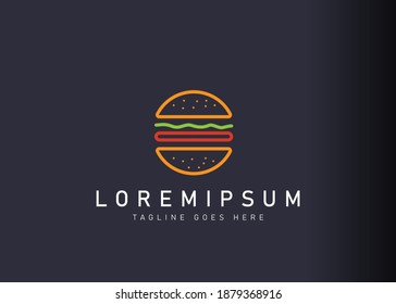 Burger logo design. Icon vector illustration of flat color neon burger. Modern logo design with line art style.