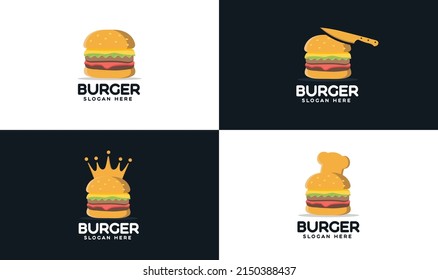 Burger logo design icon with white and black background
