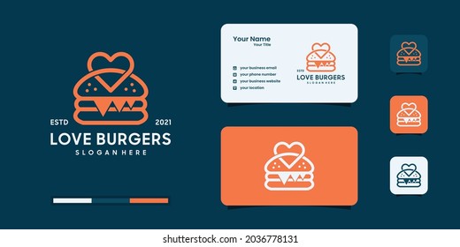 Burger logo design with love logo combine design template.