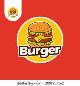 Burger logo design with red background . Vector illustration.