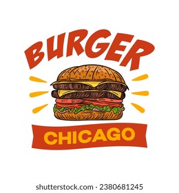 Plantilla de diseño de logotipo de hamburguesa aislada. Vector del logotipo de la hamburguesa retro. emblema de la hamburguesa vintage dibujada a mano