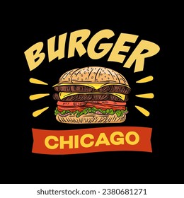 Designvorlage für das Burger-Logo einzeln. Retro-Burger-Logo-Vektorgrafik. Handgezeichnetes Ofenburger-Emblem