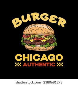 Burger logo design template isolated. Retro burger logo vector. Hand drawn vintage burger emblem