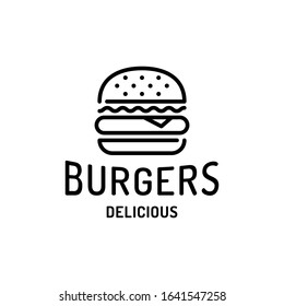 Burger logo design template. Vector hamburger restaurant logotype. Line fast food label illustration. Modern sandwich concept for bar, cafe, stall, delivery