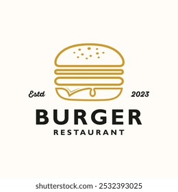 Burger logo design template. Vector hamburger restaurant logotype. Line fast food label illustration. Modern sandwich concept for bar, cafe, stall, delivery