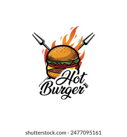 Burger logo  design vector
Hot burger logo, cafe logo